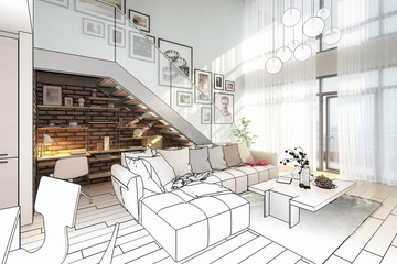 Contemporary Penthouse Mansarde with Stairs (project) - 3d visualization