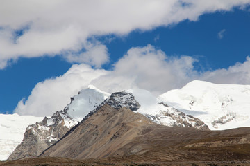 Fototapeta na wymiar View of ice mountains with the dramatic sky in Tibet, China