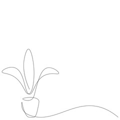 Plant in pot line drawing on white. Vector illustration