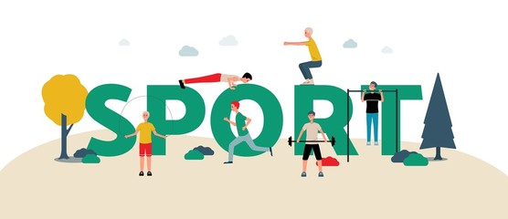 Banner with people characters doing spot, flat vector illustration isolated.