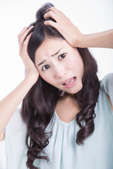 Naklejka premium 頭を抱える女性
