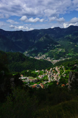 Fototapeta na wymiar Village of Santa Croce in the background San Pellegrino Terme