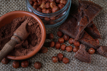 appetizing composition with nuts and chocolate