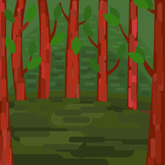Green Forest. Trees with leaves. Tranquil forest area. Vector illustration