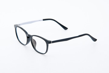 Fashion sunglasses black frames on white background.