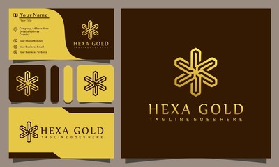 Gold elegant hexagon luxury logos design vector illustration with line art style vintage, modern company business card template