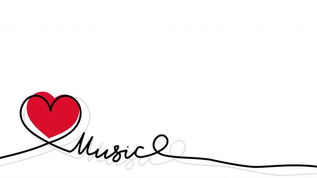 Linear heart with the word music, art video illustration.