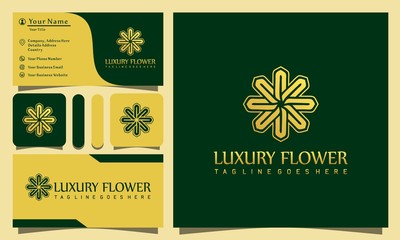 Gold elegant beauty flower luxury logos design vector illustration with line art style vintage  modern company business card template