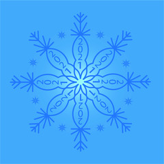 Snowflake with an inscription 2021. Design concept for presentations, placards, banners, card, wallpaper.