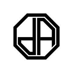 DA initial monogram logo, octagon shape, black color
