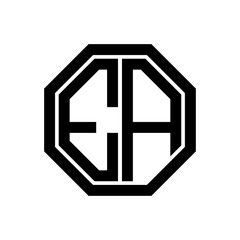 EA initial monogram logo, octagon shape, black color