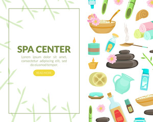 Spa Center Landing Page Template with Space for Text, Beauty Salon, Store, Wellness Center, Natural Cosmetics, Relaxing Procedures, Skincare Treatment Website, Homepage, App Vector Illustration