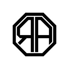 RA initial monogram logo, octagon shape, black color