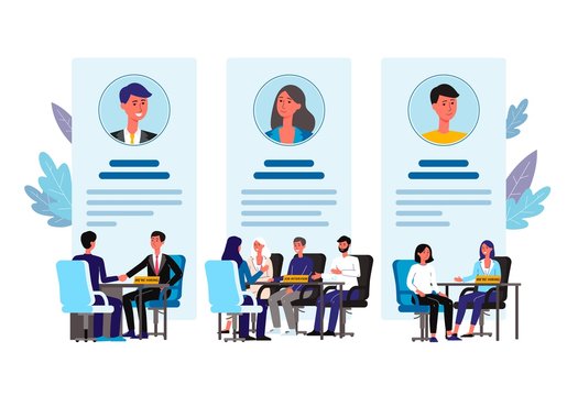 HR interview of different candidates - banner poster with people
