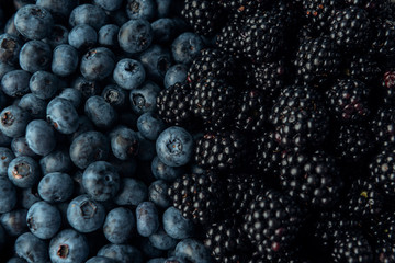 Close-up blueberry and blackberry. Berries texture.