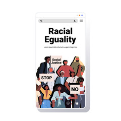 african american people activists holding stop racism placards racial equality social justice stop discrimination concept portrait smartphone screen copy space vector illustration