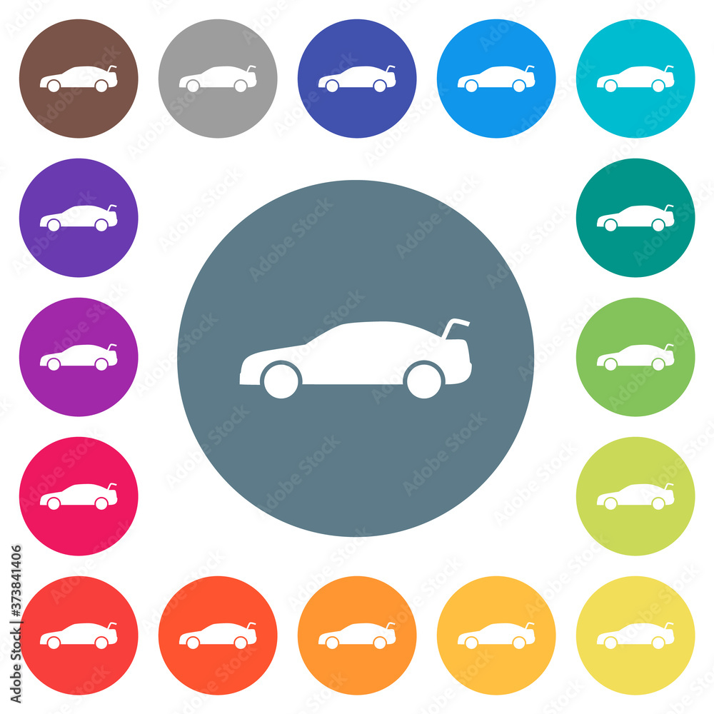 Aufkleber car trunk open dashboard indicator flat white icons on round color backgrounds
