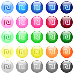 Israeli new Shekel sign icons in color glossy buttons