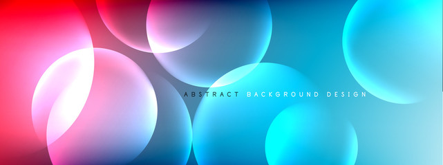 Vector abstract background liquid bubble circles on fluid gradient with shadows and light effects. Shiny design templates for text