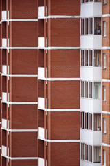 Side view of the facade of a city building close up