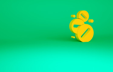Orange Medicine pill or tablet icon isolated on green background. Capsule pill and drug sign. Pharmacy design. Minimalism concept. 3d illustration 3D render.