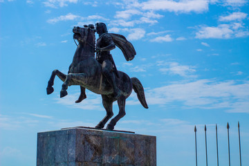 Photograph of the Statue of Alexander The Great monument, in Thessaloniki, Greece, on a clear...
