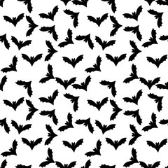 Obraz na płótnie Canvas Bat Seamless Pattern. Cute cartoon black bats on the white. Halloween, vector