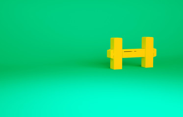 Orange Dumbbell icon isolated on green background. Muscle lifting icon, fitness barbell, gym, sports equipment, exercise bumbbell. Minimalism concept. 3d illustration 3D render.