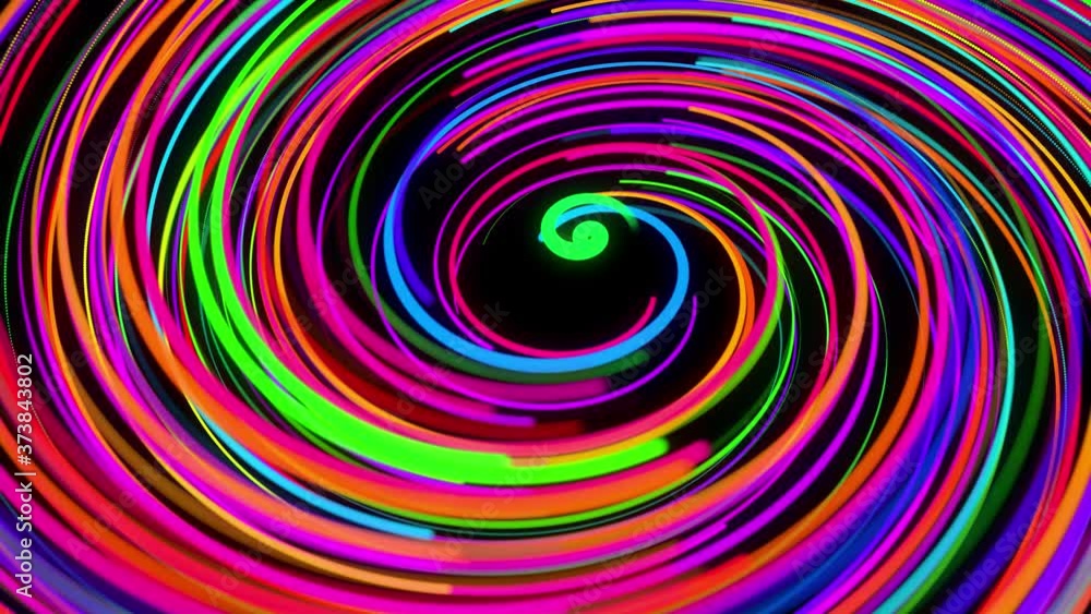 Poster stylish creative abstract background in 4k. colored lines swirling in spiral fly along swirling path