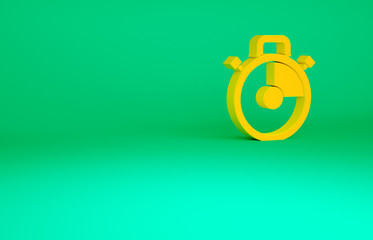 Orange Stopwatch icon isolated on green background. Time timer sign. Chronometer sign. Minimalism concept. 3d illustration 3D render.