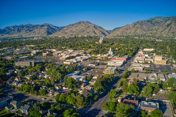 Fototapeta na wymiar Aerial View of Logan, Utah in Summer