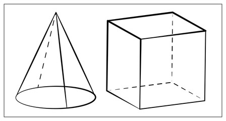 Fototapeta na wymiar Vector geometric shapes line icon. Vector Flat illustration of Cube and cone for web design, logo, icon, app, UI