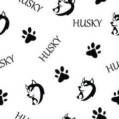 Pattern - husky silhouette. Very beautiful dog with text and paw prints. Black color © Staisy Sanday