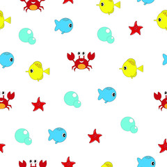 Fototapeta na wymiar Pattern - Ioranians (fish, crab, bubble, stallion, starfish) on a white background. For textiles, gift paper.