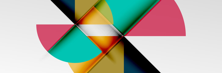 Obraz premium Bright color circles, abstract round shapes and triangles composition with shadow effects. Vector modern geometric design template