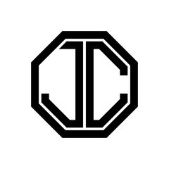 JC initial monogram logo, octagon shape, black color