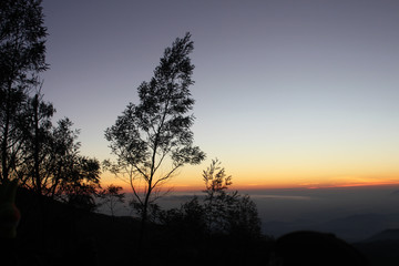 Fototapeta na wymiar golden sunrise, view from bukit sikunir (sikunir hill) Dieng Wonosobo Central Java Indonesia