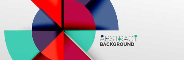 Bright color circles, abstract round shapes and triangles composition with shadow effects. Vector modern geometric design template