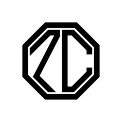 ZC initial monogram logo, octagon shape, black color