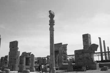beautiful ruins of a monument in black and white