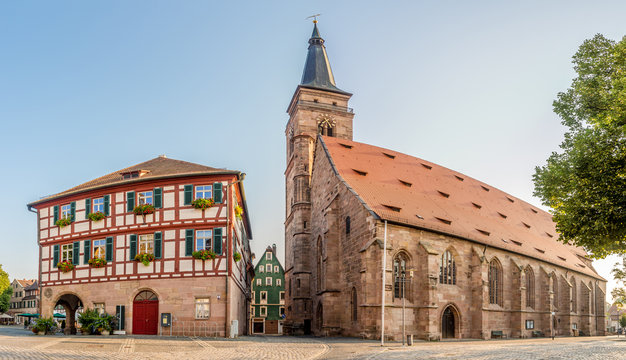 View at the Town Hall with Church of St.John and St.Martin in Schwabach ,Germany