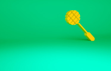 Orange Tennis racket icon isolated on green background. Sport equipment. Minimalism concept. 3d illustration 3D render.
