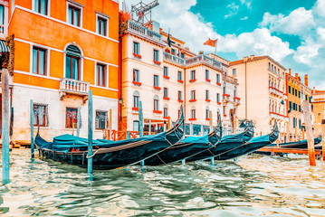 Fototapeta na wymiar Views of the most beautiful canal of Venice - Grand Canal water streets, boats, gondolas. Italy.