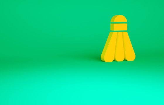 Orange Badminton shuttlecock icon isolated on green background. Sport equipment. Minimalism concept. 3d illustration 3D render.