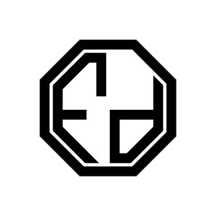 FD initial monogram logo, octagon shape, black color