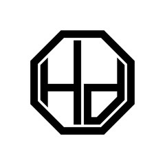 HD initial monogram logo, octagon shape, black color