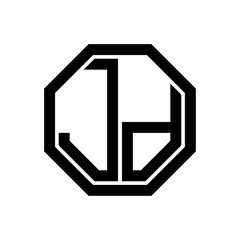 JD initial monogram logo, octagon shape, black color
