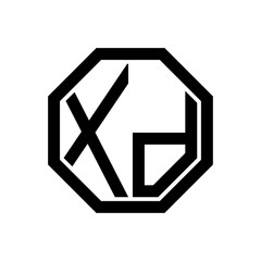 XD initial monogram logo, octagon shape, black color