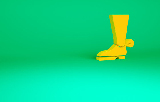 Orange Cowboy boot icon isolated on green background. Minimalism concept. 3d illustration 3D render.