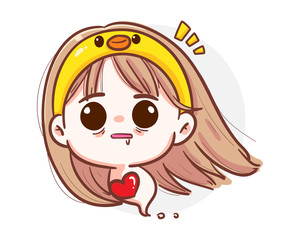 A cute girl ghost spirit with a red heart flying isolated on white background with halloween concept.